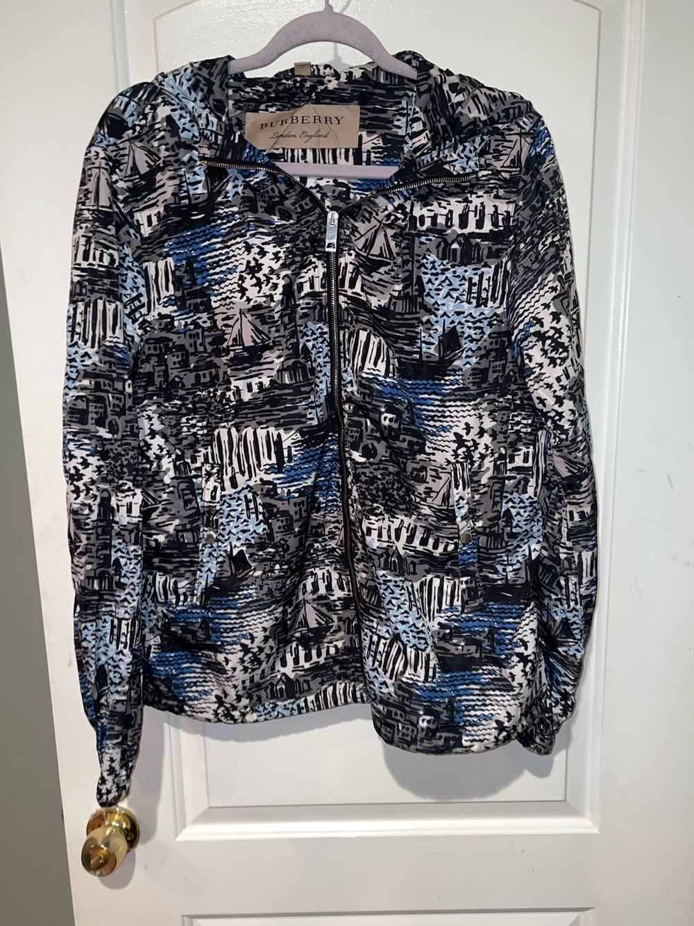 New! Burberry Boat Harbor Print Nylon Hooded Jacket Rare Novelty Unisex🌊⚓️ Large - Picture 6 of 13